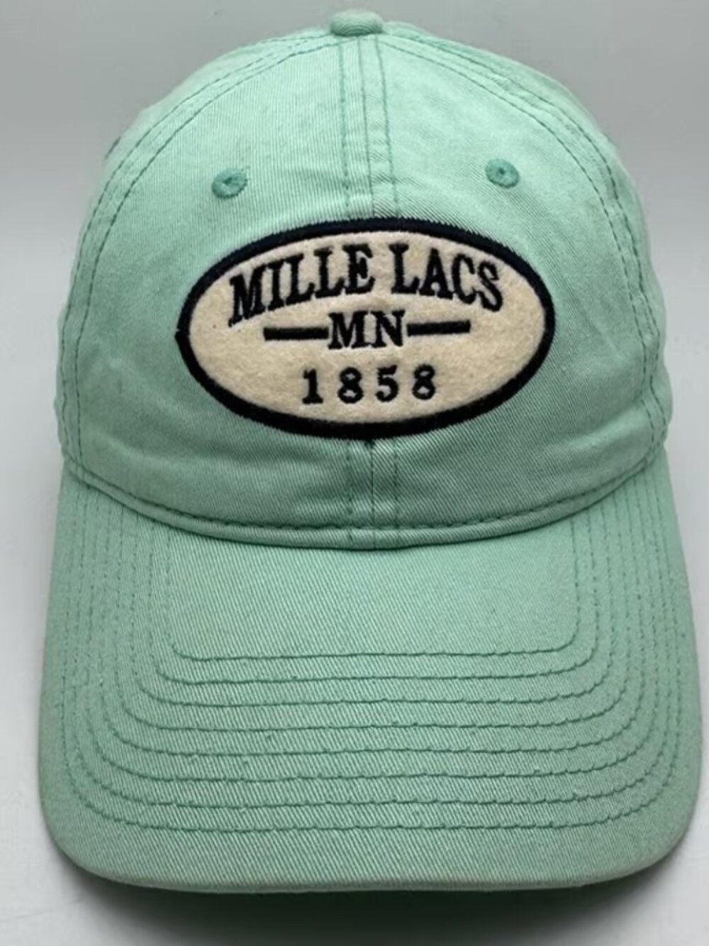 Mille Lacs MN 1858 Baseball Dad Hat Cap The Game Mint Green Cotton Adjustable